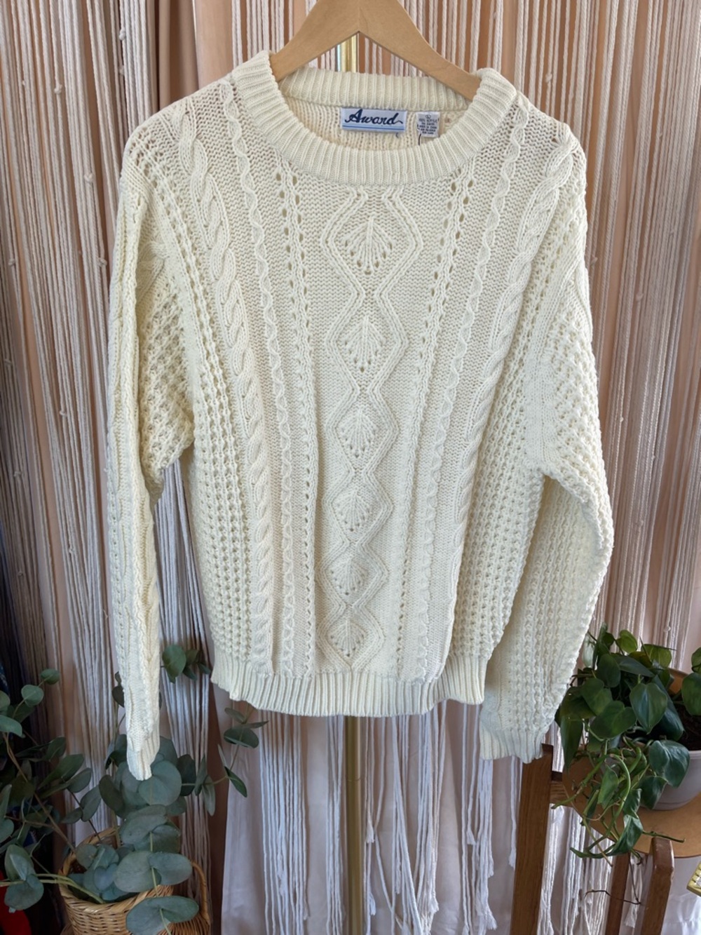 vintage crewneck sweater cable knit Irish fisherman sweater chunky sweater